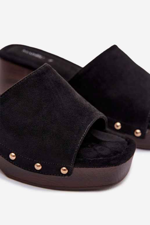 Dámske papuče Zapnuté Klocku Ze zlatej farbymi Svorníky čierna Davessa