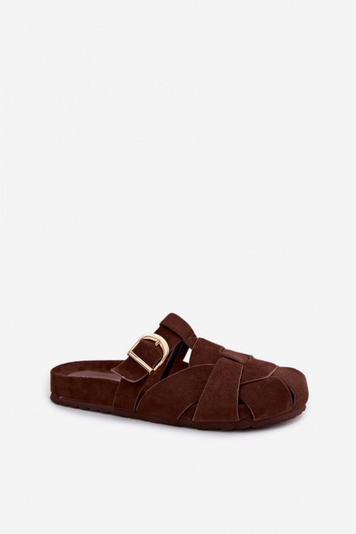 Dámske papuče Mule S pruhmi I Złotą s prackami CzekoladoIne Ganelle