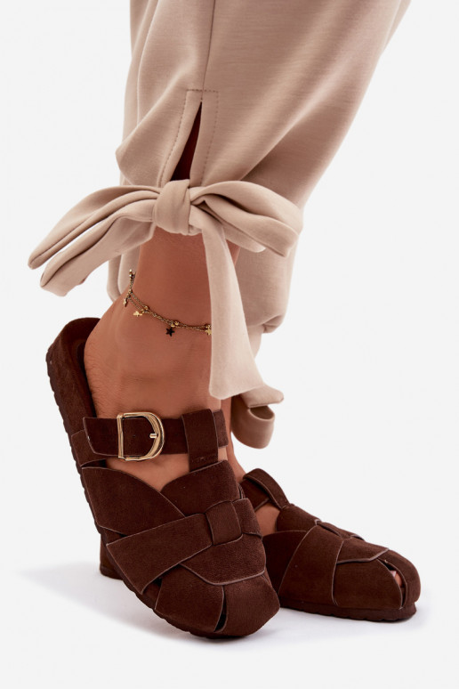 Dámske papuče Mule S pruhmi I Złotą s prackami CzekoladoIne Ganelle