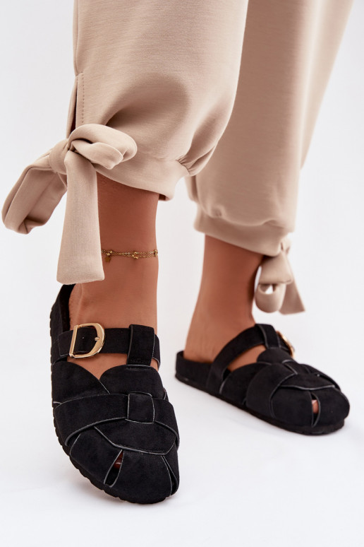 Dámske papuče Mule S pruhmi I Złotą s prackami čierna Ganelle