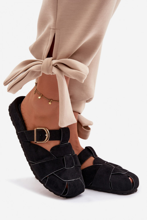 Dámske papuče Mule S pruhmi I Złotą s prackami čierna Ganelle