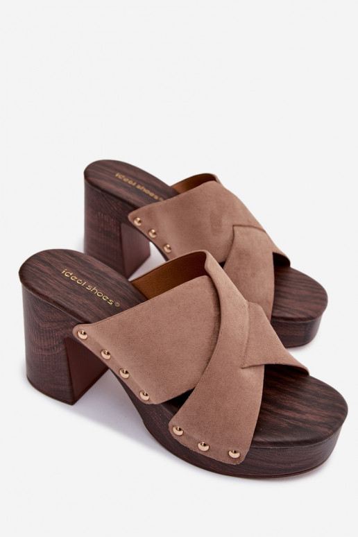 Dámske papuče s podpätkami Ze zlatej farbymi Svorníky béžová Nerelle