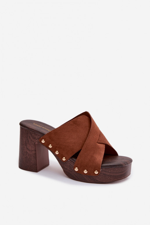 Dámske papuče s podpätkami Ze zlatej farbymi Svorníky Hnedá farba Nerelle