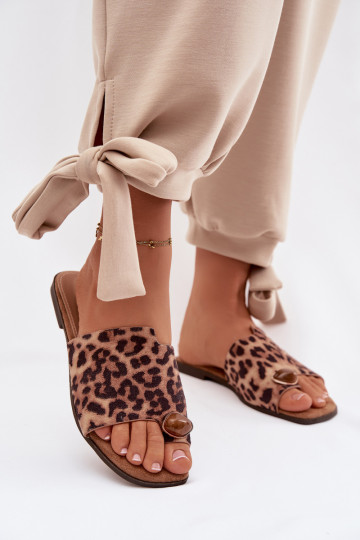 Papuče Dámsky byt S Ornatem Detalem z eko semišuoIne so vzormi leopardej kožušiny Selavine