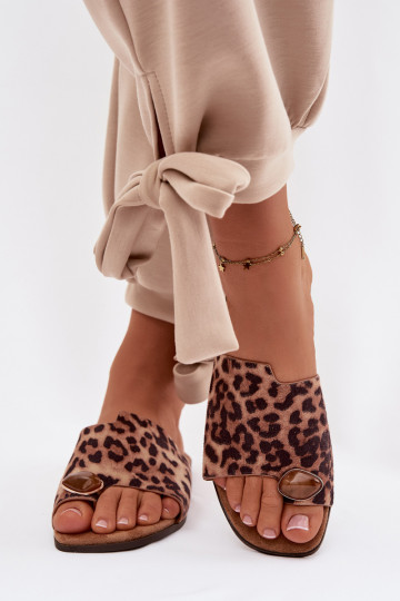 Papuče Dámsky byt S Ornatem Detalem z eko semišuoIne so vzormi leopardej kožušiny Selavine 2