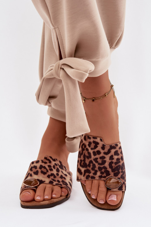 Papuče Dámsky byt S Ornatem Detalem z eko semišuoIne so vzormi leopardej kožušiny Selavine