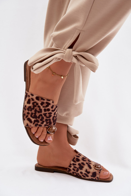 Papuče Dámsky byt S Ornatem Detalem z eko semišuoIne so vzormi leopardej kožušiny Selavine