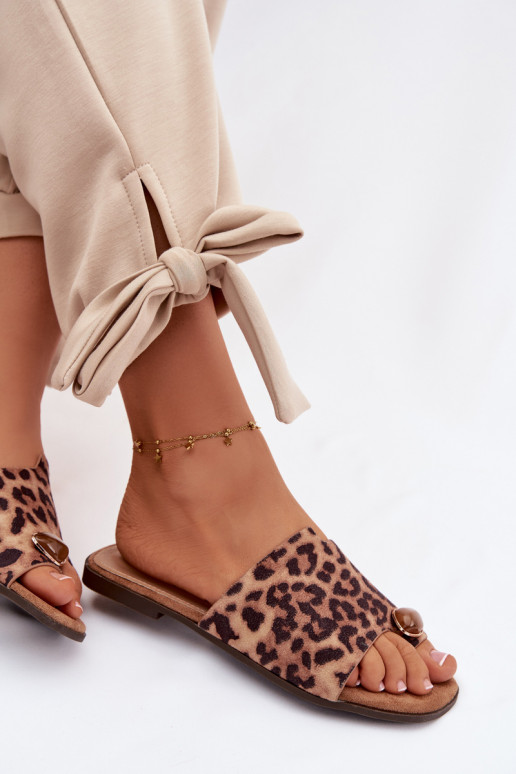 Papuče Dámsky byt S Ornatem Detalem z eko semišuoIne so vzormi leopardej kožušiny Selavine