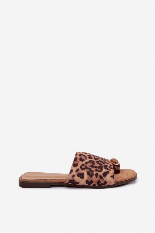 Papuče Dámsky byt S Ornatem Detalem z eko semišuoIne so vzormi leopardej kožušiny Selavine