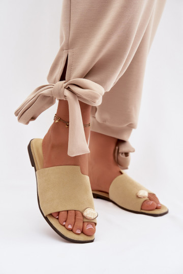 Papuče Dámsky byt S Ornatem Detalem z eko semišuoIne žltá Selavine