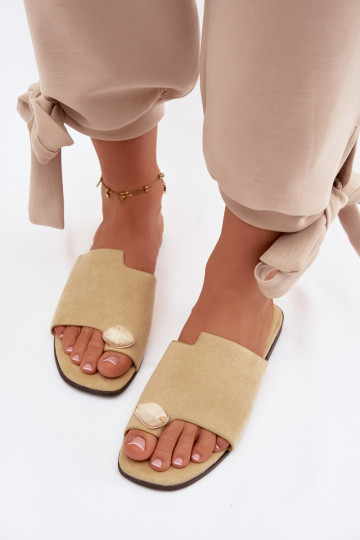 Papuče Dámsky byt S Ornatem Detalem z eko semišuoIne žltá Selavine 2