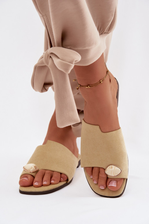 Papuče Dámsky byt S Ornatem Detalem z eko semišuoIne žltá Selavine