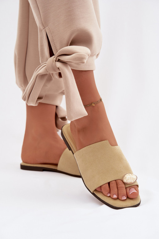 Papuče Dámsky byt S Ornatem Detalem z eko semišuoIne žltá Selavine