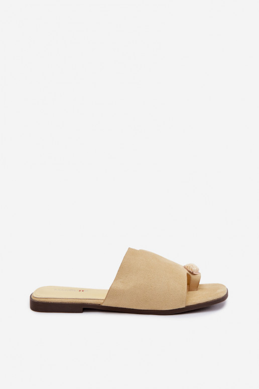 Papuče Dámsky byt S Ornatem Detalem z eko semišuoIne žltá Selavine