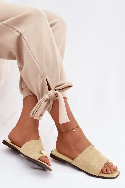 Papuče Dámsky byt S Ornatem Detalem z eko semišuoIne žltá Selavine