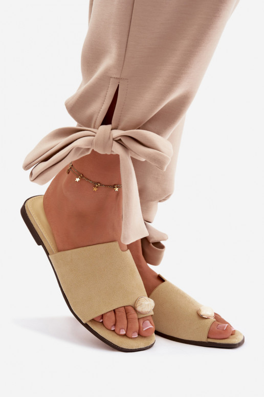 Papuče Dámsky byt S Ornatem Detalem z eko semišuoIne žltá Selavine