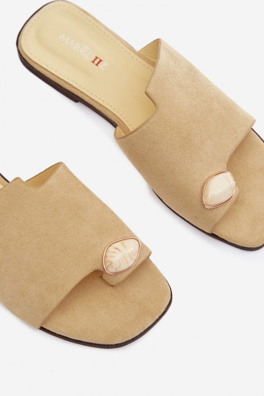 Papuče Dámsky byt S Ornatem Detalem z eko semišuoIne žltá Selavine