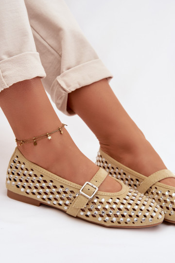 Balerínky Dámske s prvkami prelamovania s trblietavými otvormi I Pruhyem žltá INilvessa