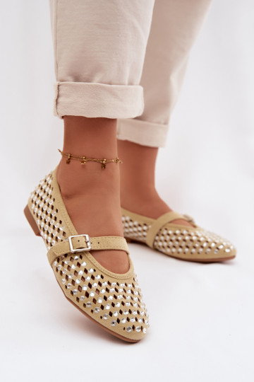 Balerínky Dámske s prvkami prelamovania s trblietavými otvormi I Pruhyem žltá INilvessa 2