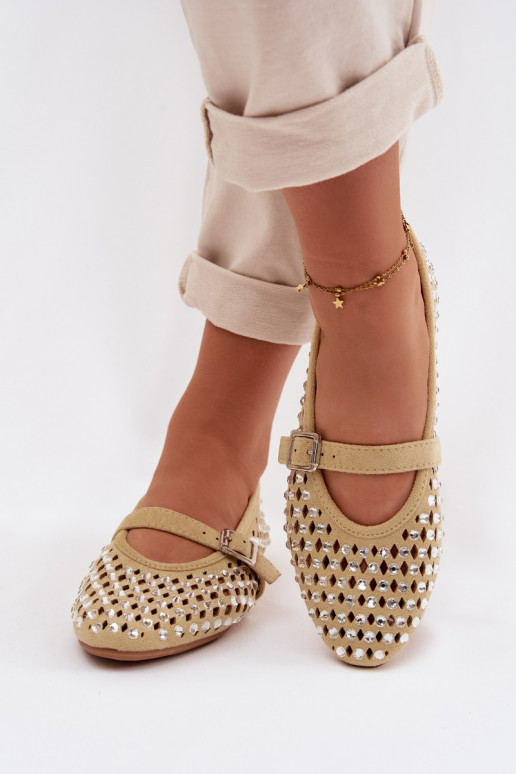 Balerínky Dámske s prvkami prelamovania s trblietavými otvormi I Pruhyem žltá INilvessa