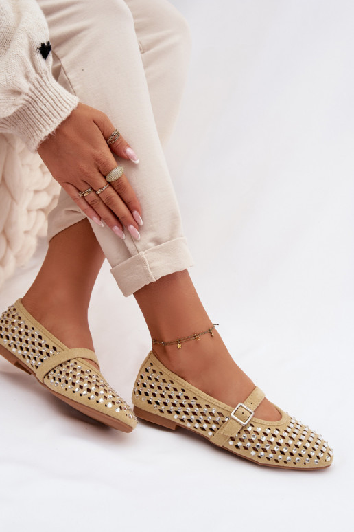 Balerínky Dámske s prvkami prelamovania s trblietavými otvormi I Pruhyem žltá INilvessa