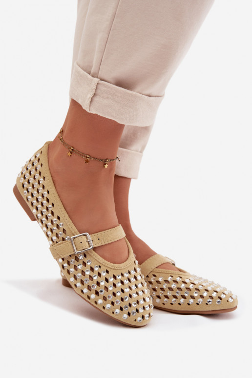 Balerínky Dámske s prvkami prelamovania s trblietavými otvormi I Pruhyem žltá INilvessa