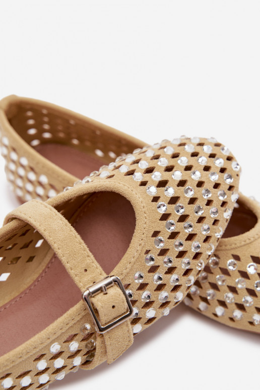 Balerínky Dámske s prvkami prelamovania s trblietavými otvormi I Pruhyem žltá INilvessa