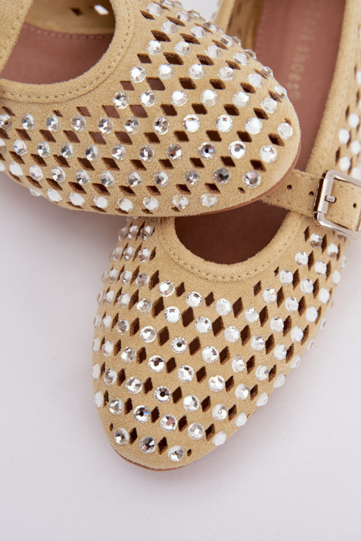 Balerínky Dámske s prvkami prelamovania s trblietavými otvormi I Pruhyem žltá INilvessa