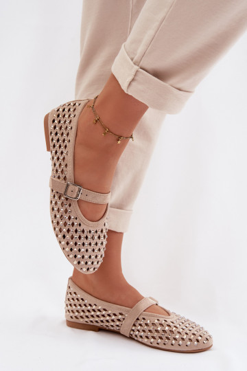 Balerínky Dámske s prvkami prelamovania s trblietavými otvormi I Pruhyem béžová INilvessa