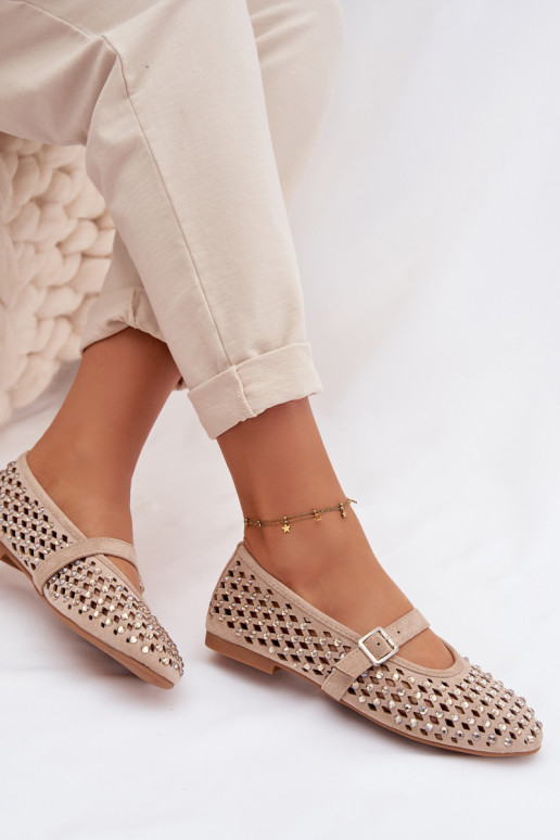 Balerínky Dámske s prvkami prelamovania s trblietavými otvormi I Pruhyem béžová INilvessa