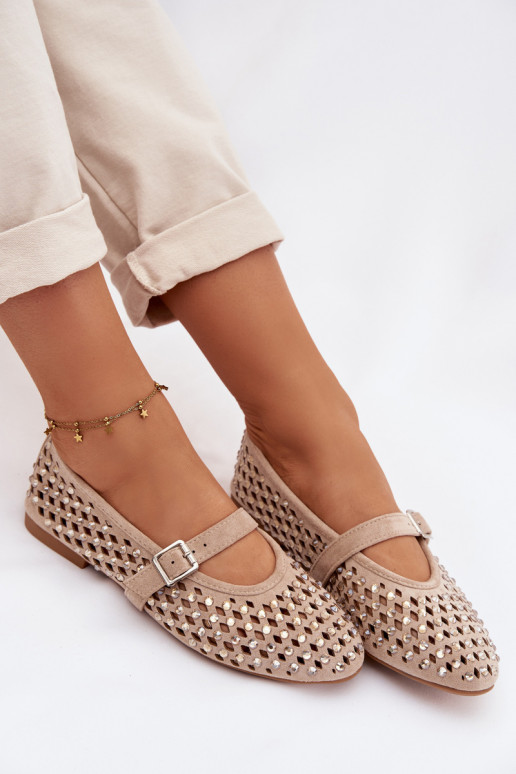 Balerínky Dámske s prvkami prelamovania s trblietavými otvormi I Pruhyem béžová INilvessa