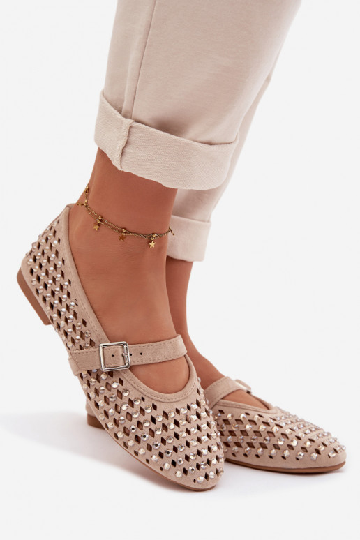 Balerínky Dámske s prvkami prelamovania s trblietavými otvormi I Pruhyem béžová INilvessa