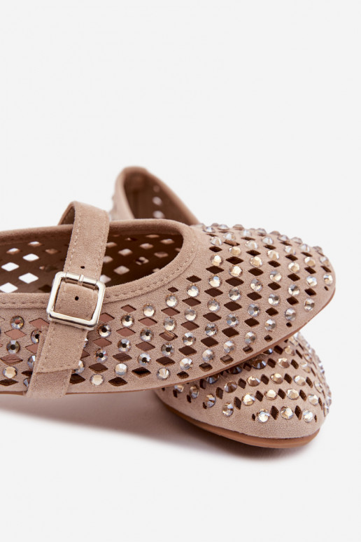 Balerínky Dámske s prvkami prelamovania s trblietavými otvormi I Pruhyem béžová INilvessa