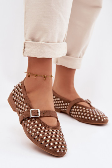 Balerínky Dámske s prvkami prelamovania s trblietavými otvormi I Pruhyem Hnedá farba INilvessa