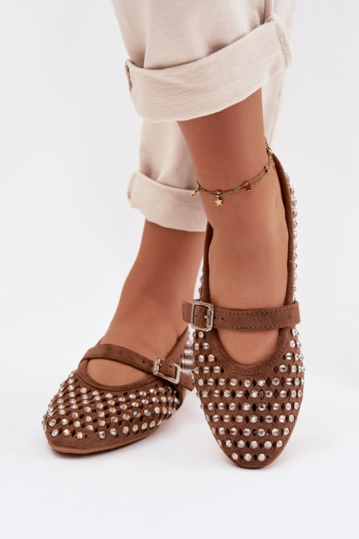 Balerínky Dámske s prvkami prelamovania s trblietavými otvormi I Pruhyem Hnedá farba INilvessa