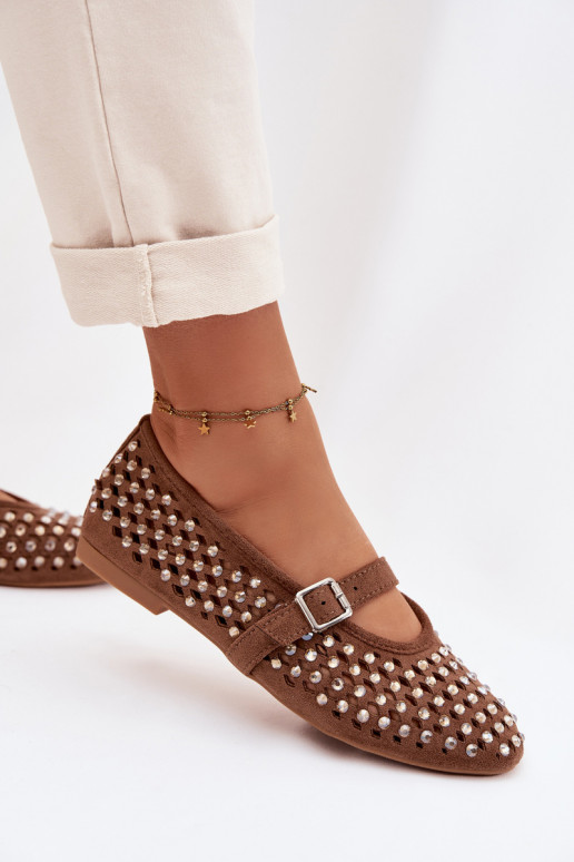 Balerínky Dámske s prvkami prelamovania s trblietavými otvormi I Pruhyem Hnedá farba INilvessa