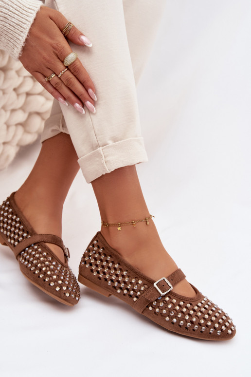 Balerínky Dámske s prvkami prelamovania s trblietavými otvormi I Pruhyem Hnedá farba INilvessa