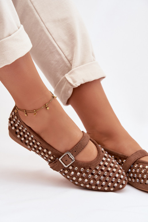 Balerínky Dámske s prvkami prelamovania s trblietavými otvormi I Pruhyem Hnedá farba INilvessa