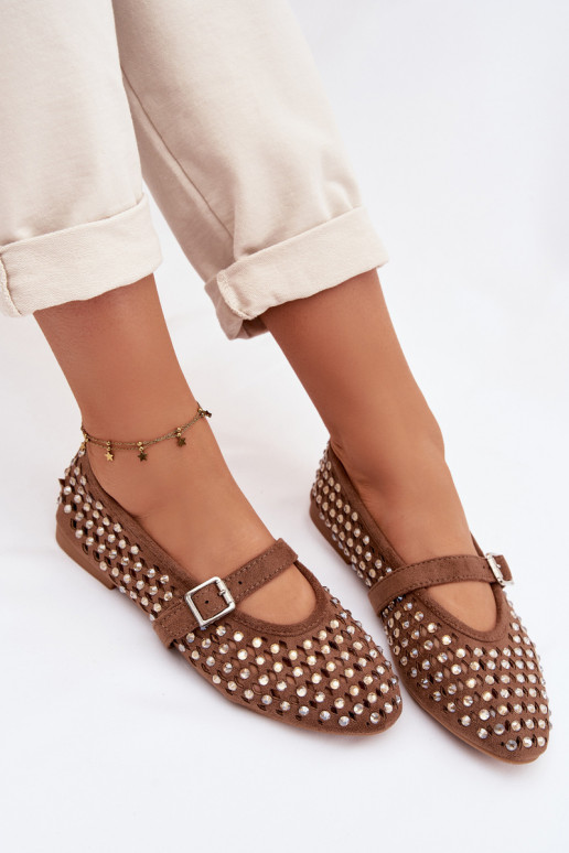 Balerínky Dámske s prvkami prelamovania s trblietavými otvormi I Pruhyem Hnedá farba INilvessa