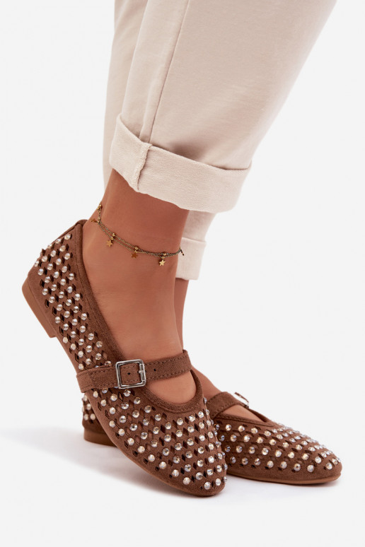 Balerínky Dámske s prvkami prelamovania s trblietavými otvormi I Pruhyem Hnedá farba INilvessa