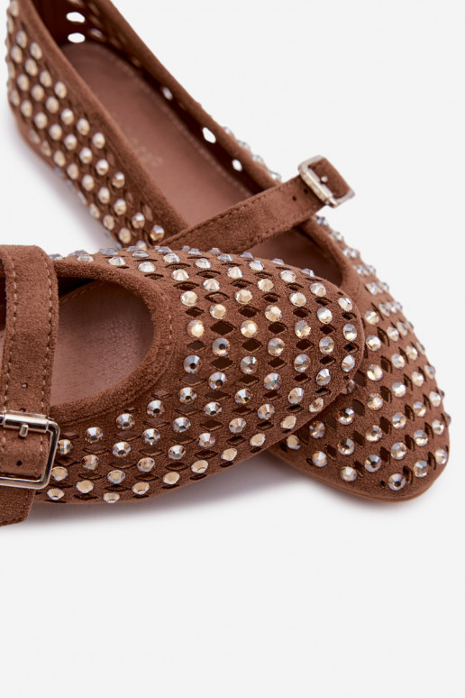 Balerínky Dámske s prvkami prelamovania s trblietavými otvormi I Pruhyem Hnedá farba INilvessa