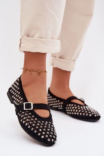 Balerínky Dámske s prvkami prelamovania s trblietavými otvormi I Pruhyem čierna INilvessa