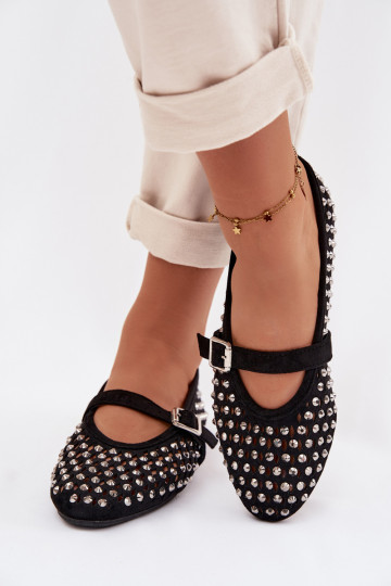 Balerínky Dámske s prvkami prelamovania s trblietavými otvormi I Pruhyem čierna INilvessa 2