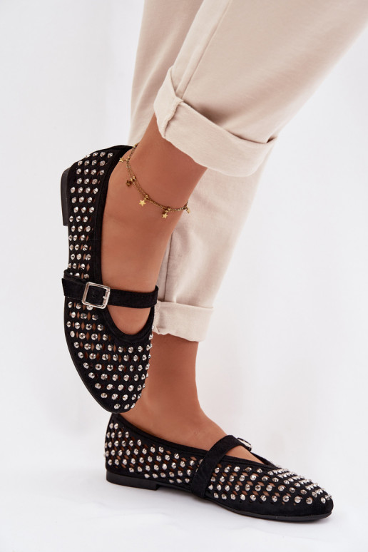 Balerínky Dámske s prvkami prelamovania s trblietavými otvormi I Pruhyem čierna INilvessa