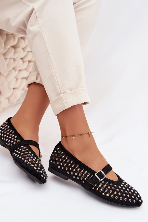 Balerínky Dámske s prvkami prelamovania s trblietavými otvormi I Pruhyem čierna INilvessa