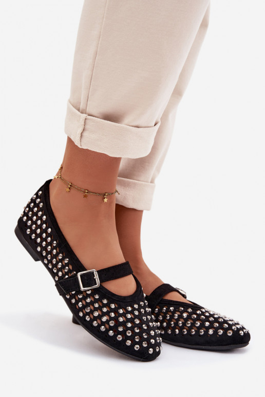 Balerínky Dámske s prvkami prelamovania s trblietavými otvormi I Pruhyem čierna INilvessa