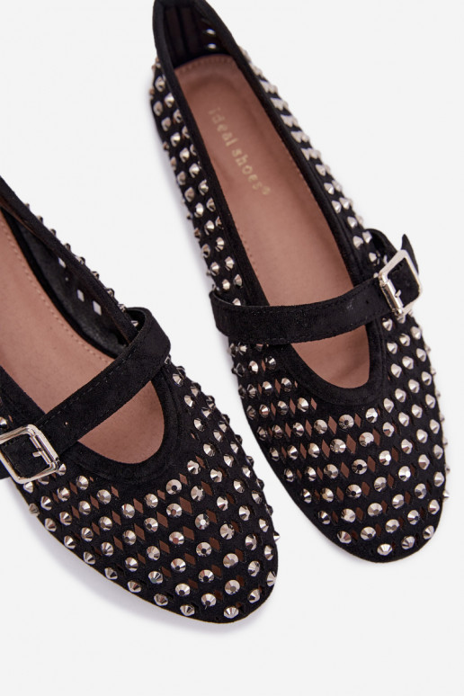 Balerínky Dámske s prvkami prelamovania s trblietavými otvormi I Pruhyem čierna INilvessa
