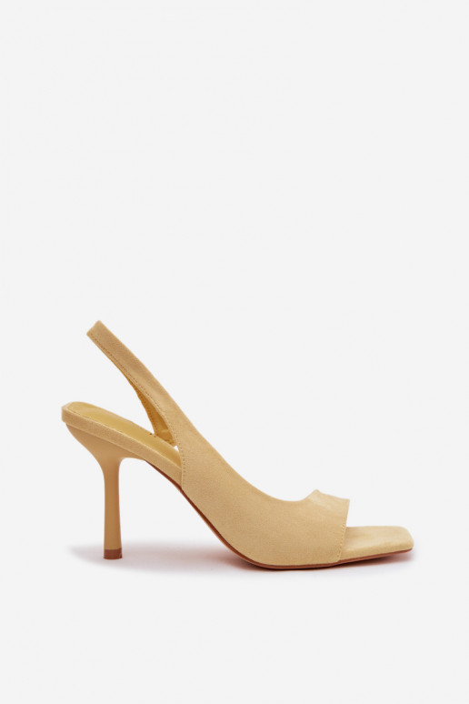 Dámske sandále s tenkými podpätkamiz eko semišuu žltá Calvoria