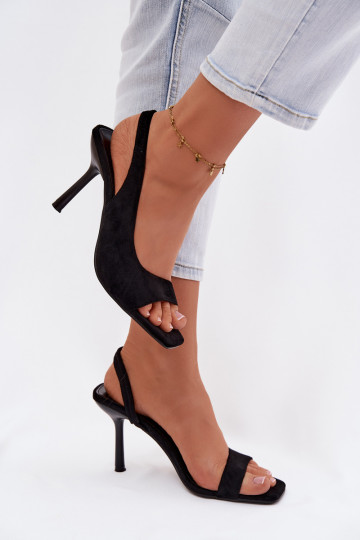 Dámske sandále s tenkými podpätkamiz eko semišuu čierna Calvoria
