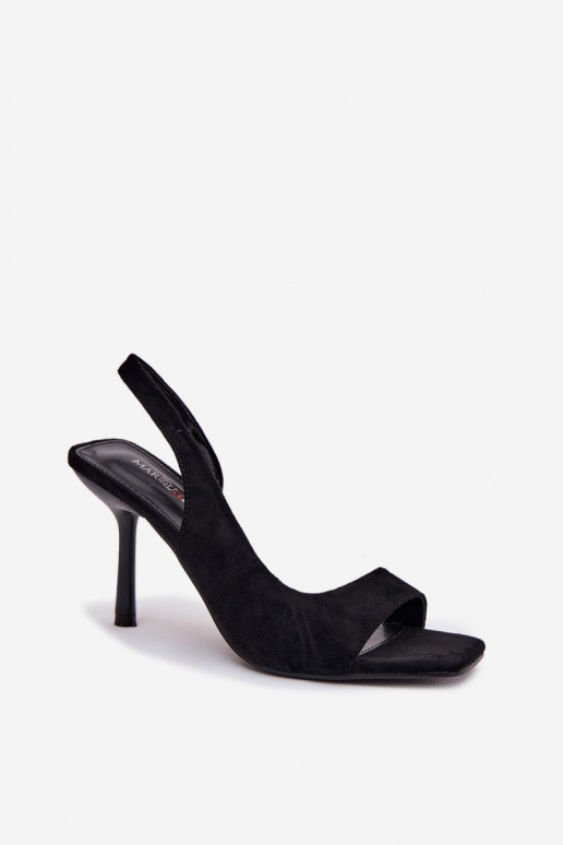 Dámske sandále s tenkými podpätkamiz eko semišuu čierna Calvoria